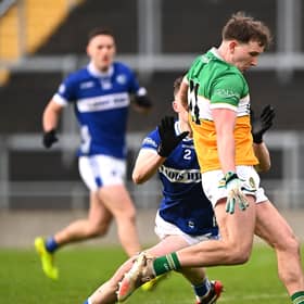 Keith O'Neill shoots for Offaly against Laois.