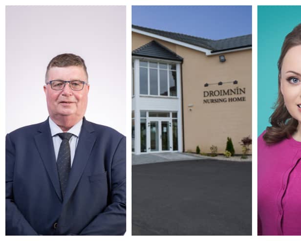 Cllr Paschal McEvoy, Cllr Vivienne Phelan and (centre) Droimnín nursing home in Stradbally.