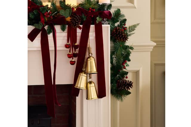 1. Garland with Red Berries – 6ft, £20; Gold Hanging Bells, £6 each; Red Hanging Bauble Bells, £4 each; Bows – 2pk, £3 each, B&M Home, in-store