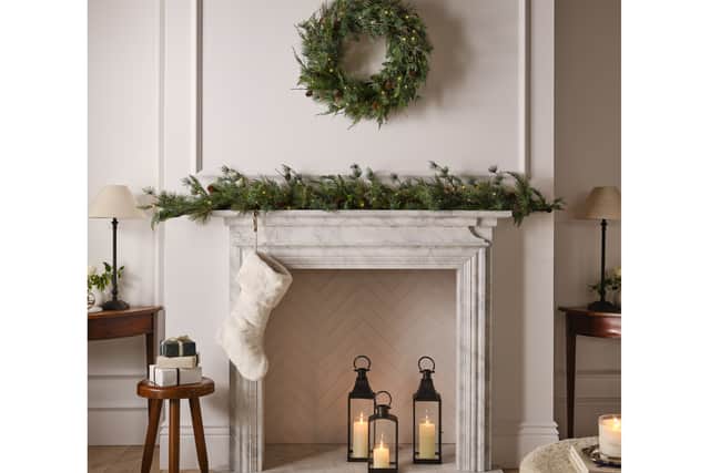 5. The White Company Ultimate Fir Tree 60cm Wreath, £150; 180cm Pre-lit Ultimate Fir Tree Garland, £95; rest of items from a selection, The White Company