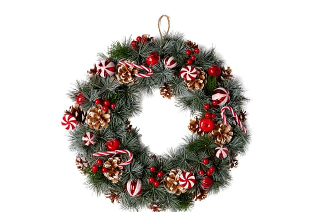 9. Candy Cane Whirl Wreath, £28, Joe Browns