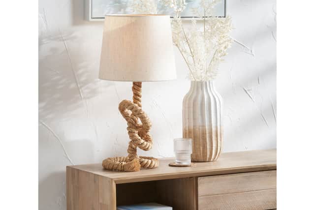 4. Natural Knotted Rope Table Lamp with White Cotton Slub Tapered Shade, £115, Click Style