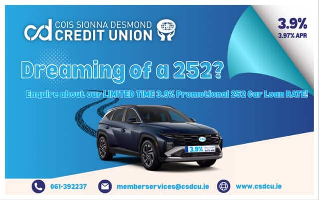'Drive into the future with confidence' - Car loans at just 3.9% at Cois Sionna Desmond Credit Union
