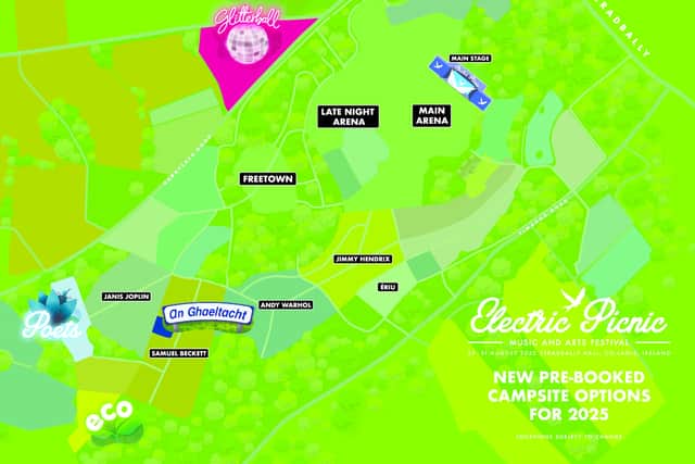 These sites include the brand-new Glitterball Campsiteadded to the reformatted Poets Camp and the existing Eco and An Láthair Ghaeltachta – all designed to improve your Electric Picnic experience. More below new campsite map.