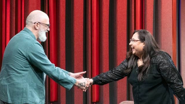 Pictured: Tommy Tiernan with inspiring guest, Dr Manizha Khan