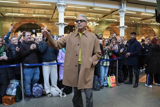 Goldblum’s performance at St Pancras International took place under a tree designed to pay tribute to the Emerald City, featuring a huge handmade replica of the Wizard of Oz’s head.