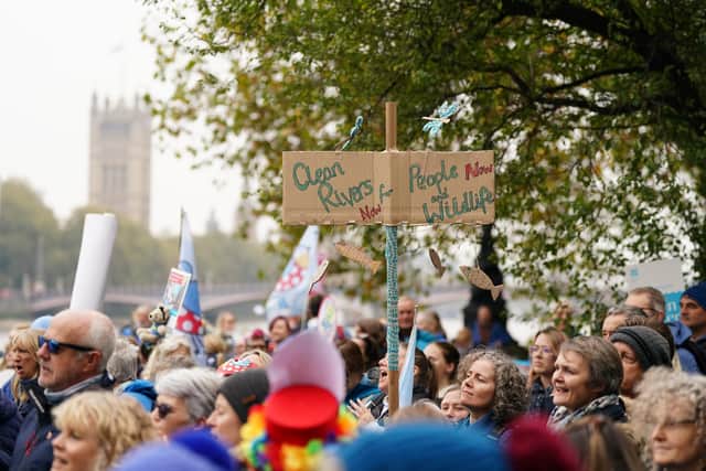 Protesters gathered at the Albert Embankment before heading along the River Thames to a rally in Parliament Square.