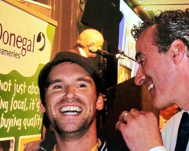 Rory Gallagher and Jim McGuinness share a joke after Donegal's 2012 All-Ireland success