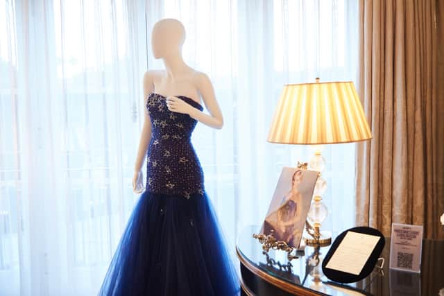 “People will know that name because Victor Edelstein also designed the very famous navy blue dress Diana wore when she danced with John Travolta at the White House in 1985,” Martin Nolan, co-founder and executive director of Julien’s Auctions, told the PA news agency.