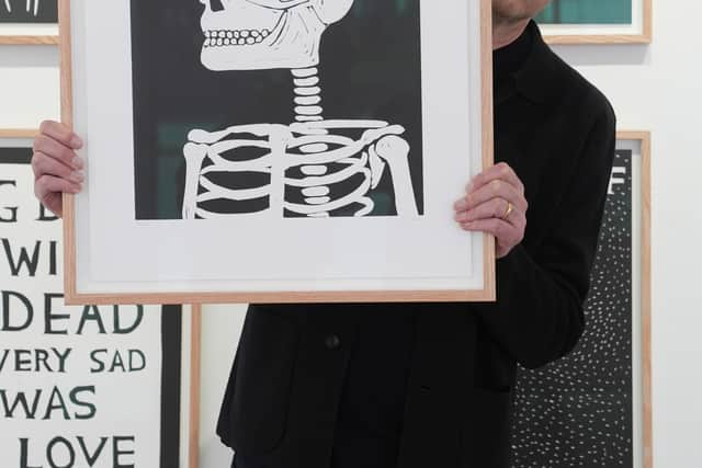 “I quickly learned that the mark of a pen or a brush on paper is an expression whereas the mark you make on a printing plate is a small, controlled act of violence,” Shrigley said.