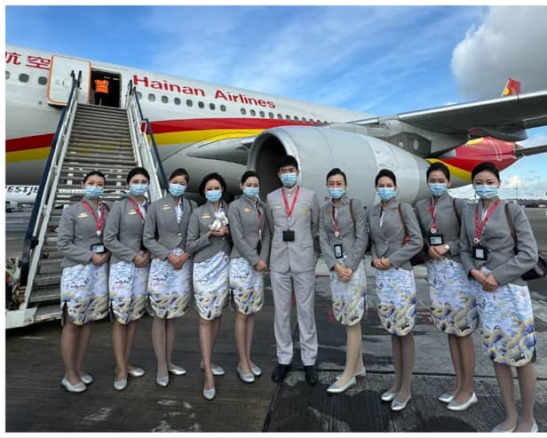 Members of the Hainan Airlines crew ready to depart | PICTURE: X/DublinAirport