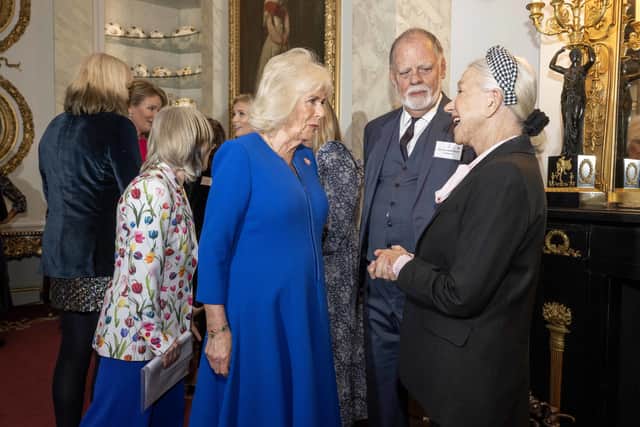 During the event the Queen met schoolchildren working on gender equality projects and also briefly chatted to some of the invited leading women.
