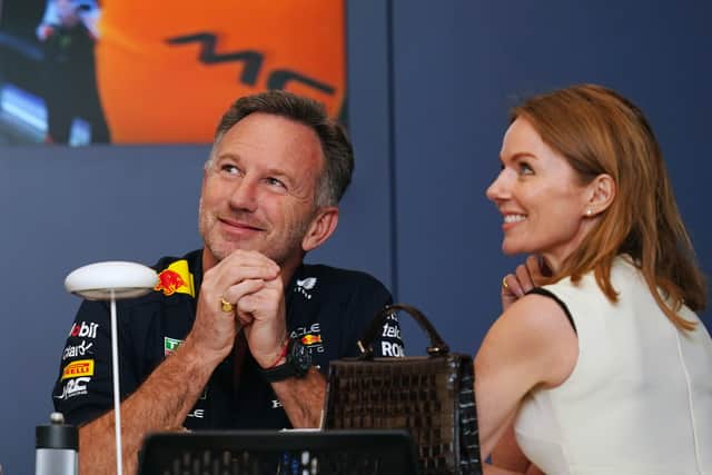 The Spice Girls singer was hand-in-hand with the Red Bull team principal who faces allegations relating to the leak of hundreds of WhatsApp messages which appeared to be written by him to a female colleague.