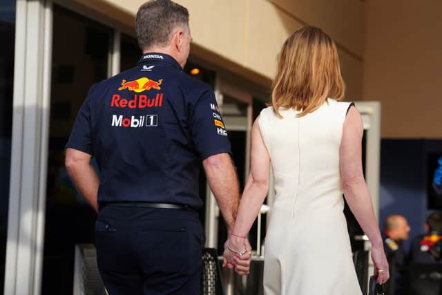 The couple were all smiles at lunch where they were later joined by Red Bull’s head of communication and former F1 team principal Flavio Briatore and Red Bull’s majority shareholder, and Horner ally, Thai billionaire Chalerm Yoovidhya.