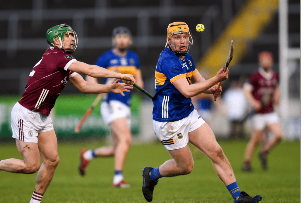Tipperary's Sean Kenneally is tackled by Galway's Jack Grealish during the Allianz National Hurling League game at FBD Semple Stadium. Picture: Tom Beary/Sportsfile