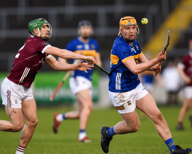 Tipperary's Sean Kenneally is tackled by Galway's Jack Grealish during the Allianz National Hurling League game at FBD Semple Stadium. Picture: Tom Beary/Sportsfile
