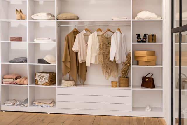 “There are lots of wardrobe accessories that won’t require any drilling – fabric hanging shelves are a favourite of ours. They provide extra compartments to fold and group garments together.”