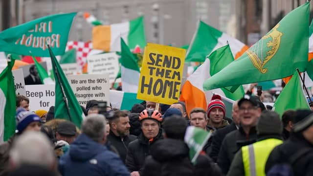 Protesters take part in the Ireland Says No anti-refugee gathering outside Custom House Quay | PICTURE: Niall Carson/PA Wire/PA Images