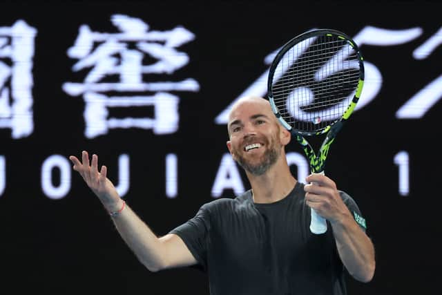 The Frenchman looked hugely relieved when he finally got on the board in the second game of the third set but Djokovic, playing in his 73rd major tournament, eased to a 6-0 6-0 6-3 victory.