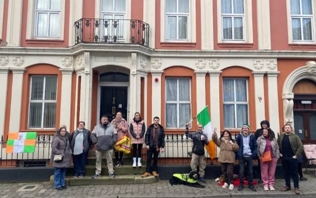 Protests outside the Capuchin building located on Dublin Street, Carlow Town