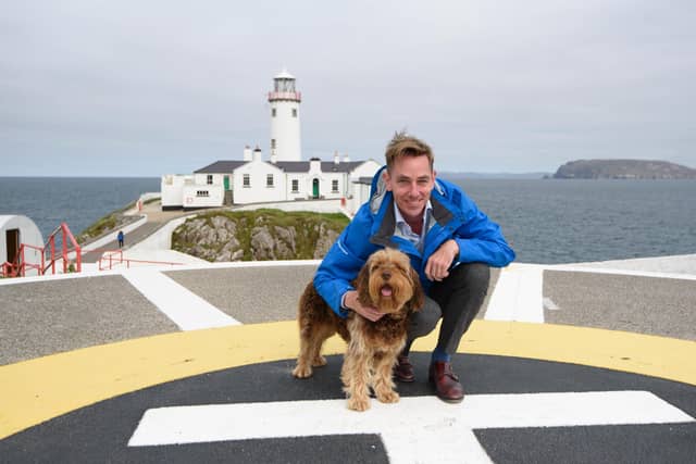 From his 2018 visit: Pictured at Fanad Lighthouse is Ryan Tubridy and Sam Maguire. Picture: Clive Wasson