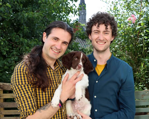 Shane Hickey-O'Mara and Emmett McNamara adopted Obie from Dogs Trust | PICTURE: Adrian Butler