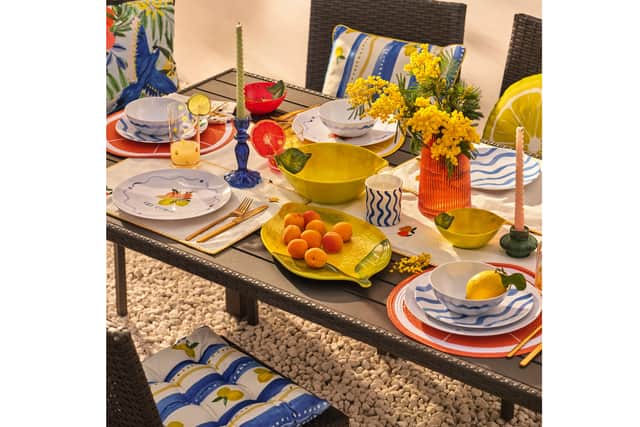 3. Lemon Picnic Platter, £10; Set of 4 Summer Fruits Picnic Dinner Plates, £15; Set of 4 Summer Fruits Picnic Side Plates, £15; Large Lemon Picnic Bowl, £10; Set of 2 Lemon Outdoor Cushions, £25; rest of items from a selection, Marks & Spencer