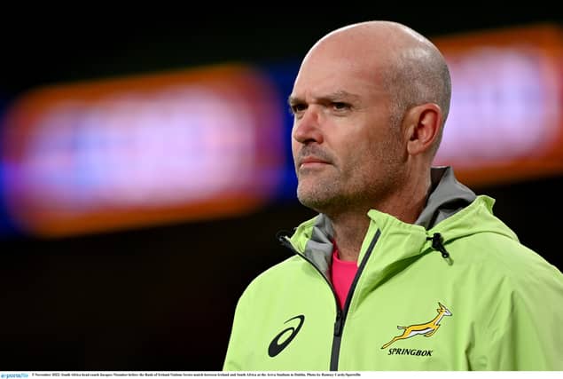 South Africa head coach Jacques Nienaber. Photo by Ramsey Cardy/Sportsfile