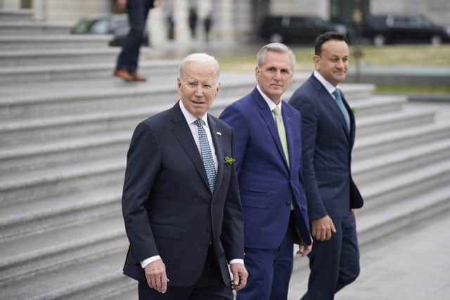 He told a St Patrick’s Day lunch on Capitol Hill, hosted by Speaker Kevin McCarthy, that Russia was attempting to deny the people of Ukraine “any kind of future through its brutal invasion”.