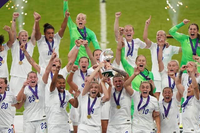 Arsenal defender Williamson lifted the trophy following a 2-1 extra-time victory for Wiegman’s side over Germany at Wembley, where a crowd of 87,192 – a record for any Euros match, women’s or men’s – were in attendance.