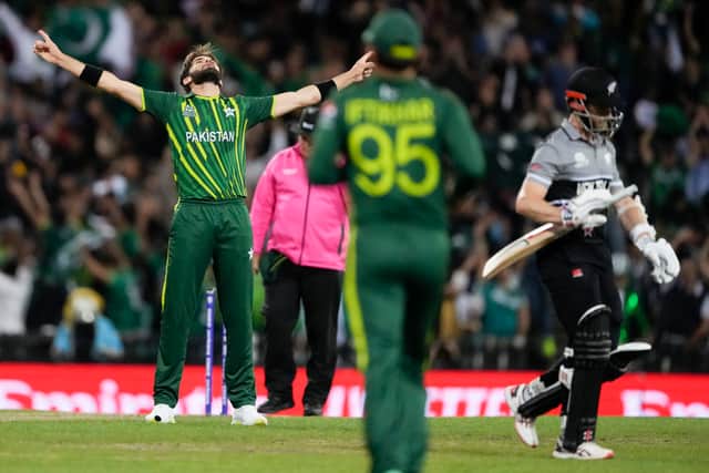 While Babar and Rizwan helped Pakistan overhaul New Zealand’s 152 for four, Shaheen Shah Afridi set the tone for the evening by removing Finn Allen with the third ball of the game.