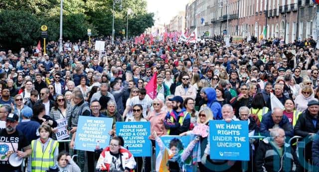 The march started at Parnell Square at 2.30pm and featured banners and chants including: “The cost of living is too damn high.”