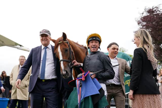 Frankie Dettori, who rode Stradivarius in all but nine of his 35 career starts and was in the saddle for the vast majority of his successes, said in a message posted to Twitter: “I’ve just got the news that the mighty Strad has retired, I’m on my way to Germany to ride Torquator Tasso for the Arc.
