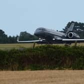 An Irish Government plane believed to be carrying Daniel Kinahan landing at Casement Aerodrome