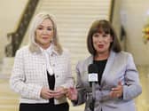 First Minister Michelle O’Neill and Sinn Fein president Mary Lou McDonald respond to questions from the media