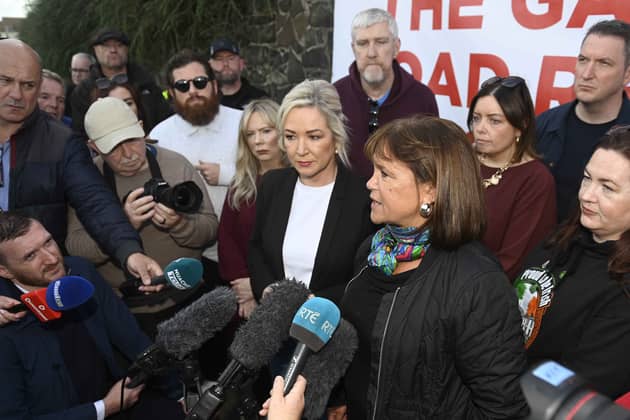 Sinn Fein President Mary Lou McDonald and Northern Ireland First Minister Michelle O’Neill attending a community event