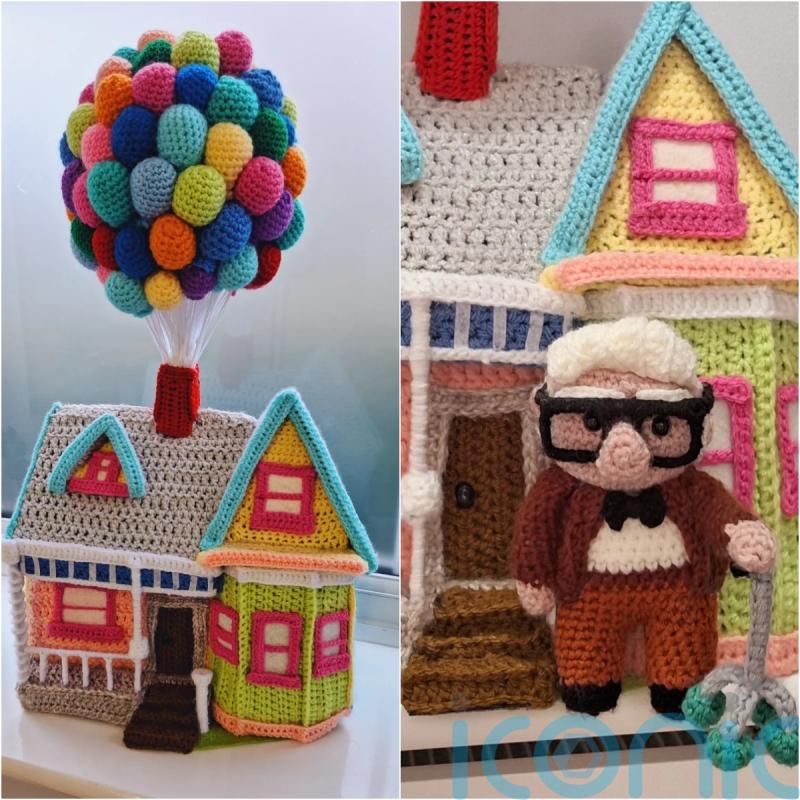 Disney fan creates miniature crocheted version of infamous balloon house in Up